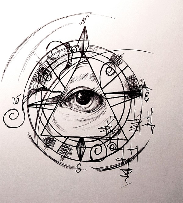 Tattoo sketch. - My, Tattoo sketch, Tattoo, Eyes, Compass, Drawing