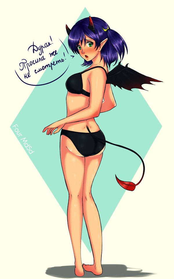 And again Lena the succubus - NSFW, Endless summer, Visual novel, Lena, Succubus, Art, Four MdSd