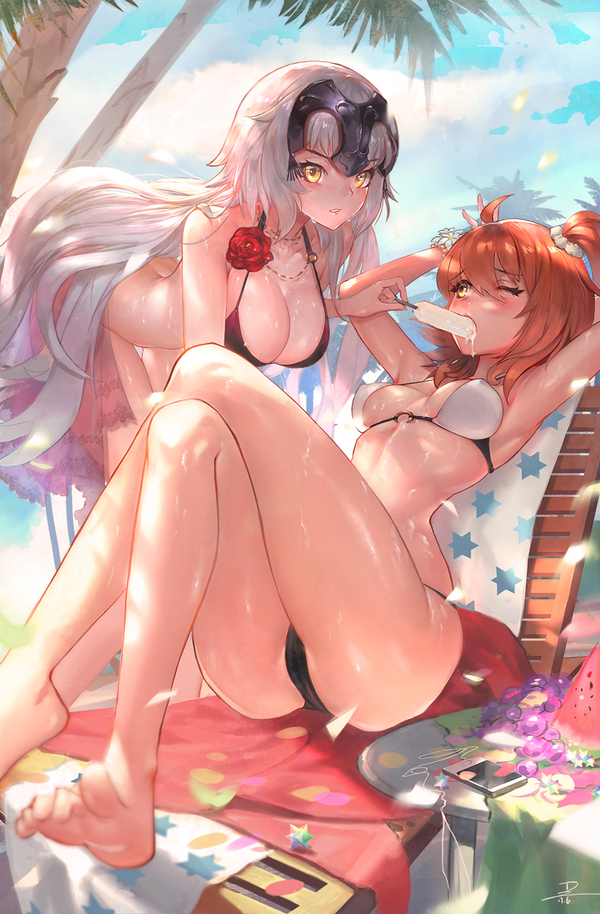 Jeanne Alter and Fujimaru Ritsuka - NSFW, Fate Grand Order, Jeanne Alter, Fujimaru Ritsuka, Аниме, Anime Art, Swimsuit