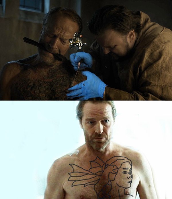 Get ready, Ser Jorah, it will hurt. - Duran, Game of Thrones, Jorah Mormont, Greyscale, Tattoo, Spoiler