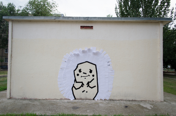 Hedgehog from tape and paper - My, Street art, Art object, Volgodonsk, Longpost