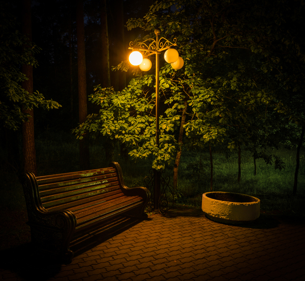 Night Sestroretsk Resort - My, Sestroretsky Resort, Night, Lamp, Benches, Canon 24-70, Longpost