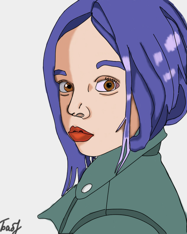 Beautiful girl - My, Beautiful girl, Children, Blue hair, Digital drawing, Drawing, Person