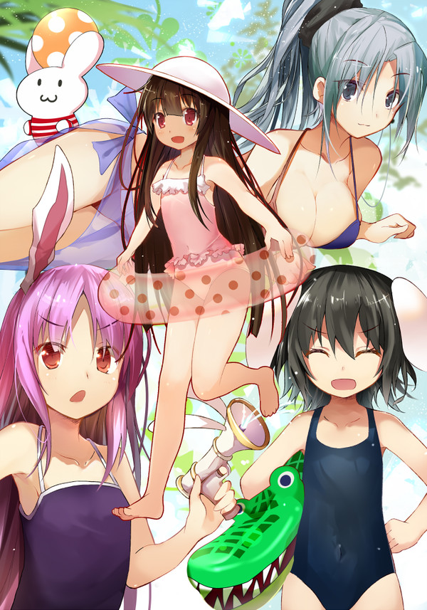  ! , Anime Art, Touhou, Houraisan Kaguya, Yagokoro Eirin, Inaba Tewi, Reisen Udongein Inaba, 