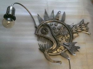 Recycling art lamp Anglerfish - My, Recycle Art, Lamp, Fishing, Catch, A fish, Лампа, Needlework with process, Spare parts, Video, Longpost