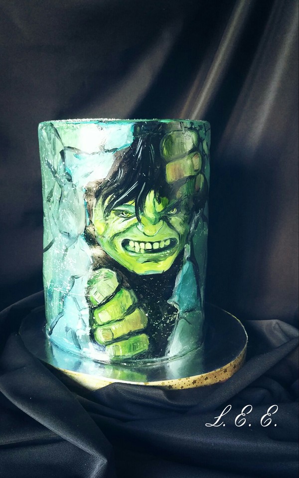 Painting on the cake. tough hulk - Cake, , Hulk