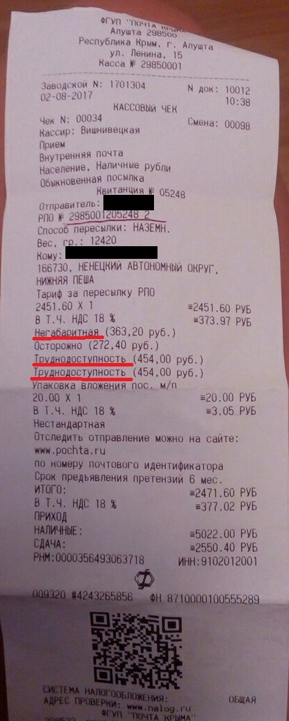 Rigging the price of parcels. Post office - My, Post office, Package, Deception, Cheat, Overpayment, Crimea, Alushta, Longpost