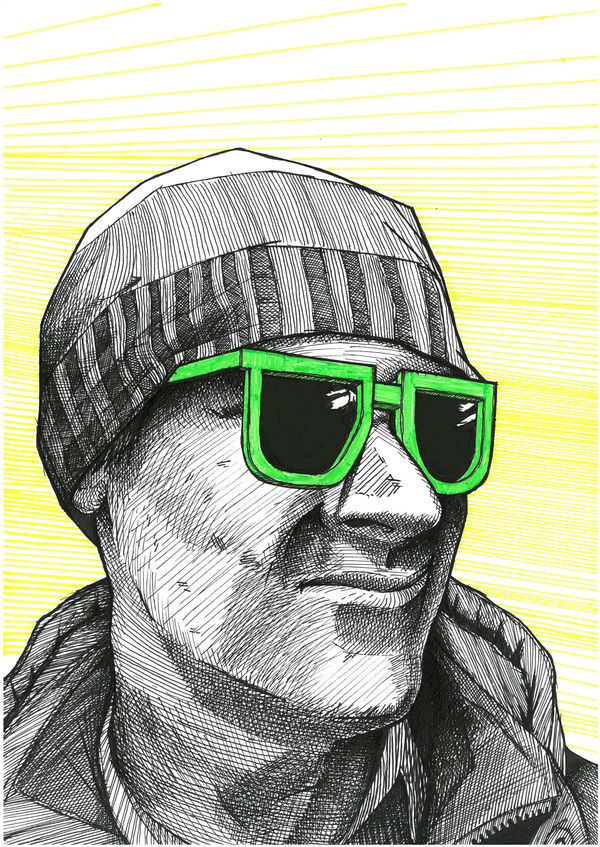 Portrait of a friend in green glasses - Pen drawing, Portrait, My, Creation, Drawing