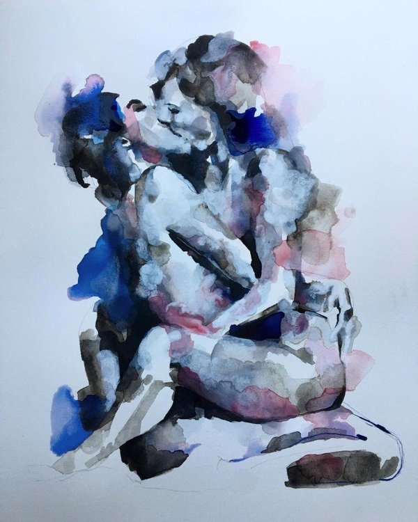 Some watercolors by Kim Manning - NSFW, Watercolor, Hand-drawn erotica, Sex, Pose, Longpost, 