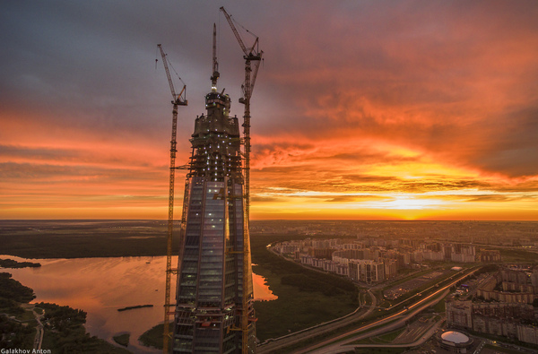 Lakhta Center at dawn - Quadcopter, Lakhta Center, My, Gazprom, dawn