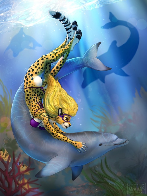 Underwater cheetah - Furry, Anthro, Art, Araivis-Edelveys, Cheetah, Dolphin