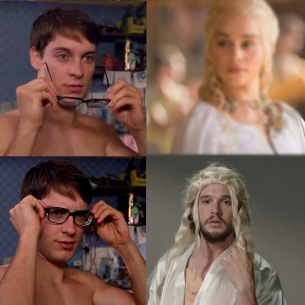I don't recognize you in makeup - Peter Parker, Daenerys Targaryen, Game of Thrones, Jon Snow