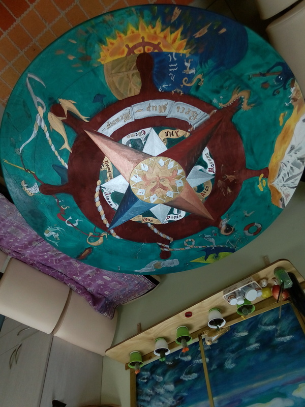 Table-Compass with a rotating top - My, Table, Needlework with process, Sea, Compass, Longpost, A carpenter, Pyrography, Painting, Video