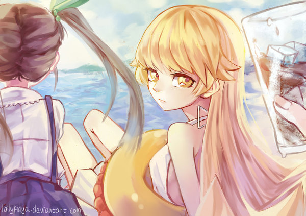 On the beach - Anime, Anime art, Monogatari series, Hachikuji Mayoi, Shinobu oshino