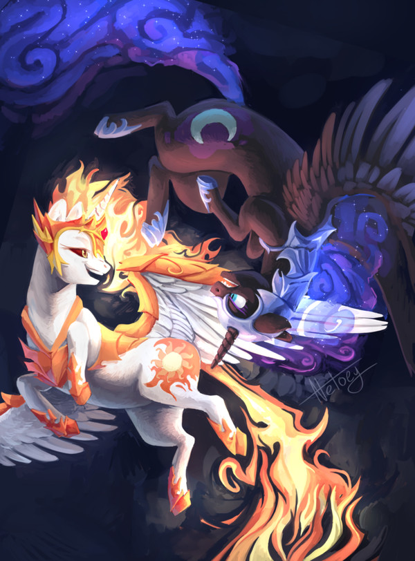 Day and night - My little pony, Princess luna, Princess celestia, Nightmare moon, Daybreaker