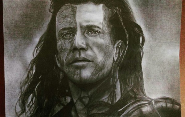Pencil drawing - My, William Wallace, Mel Gibson, brave Heart, Pencil drawing, Braveheart (film)