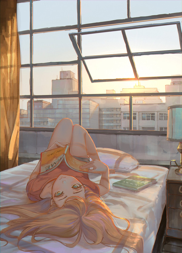 Morning reading Anime Art, , Original Character