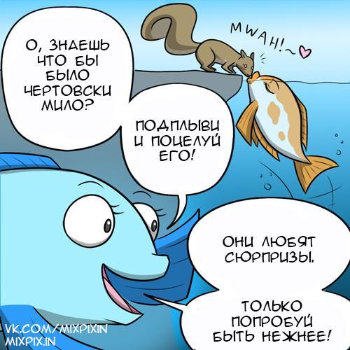 fish kiss - Comics, Translation, Kat swenski, GIF with background, GIF, Longpost