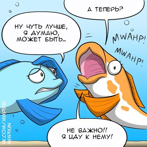 fish kiss - Comics, Translation, Kat swenski, GIF with background, GIF, Longpost