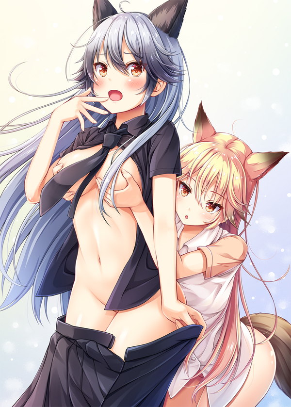 Anime art - NSFW, Anime Art, Аниме, Kemono Friends, Silver Fox, Ezo Red Fox, Кицунэ