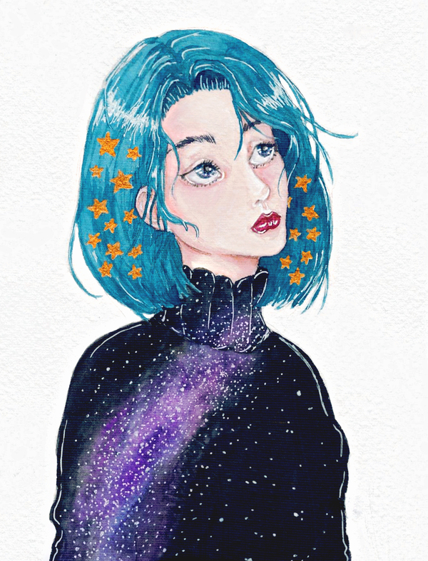 Space girl Anime Art, , , , Watercolour, 