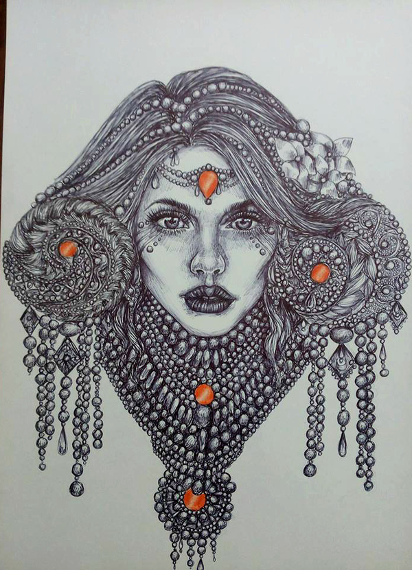 Need more beads - My, Drawing, Pen drawing, Art, Girls, Fantasy