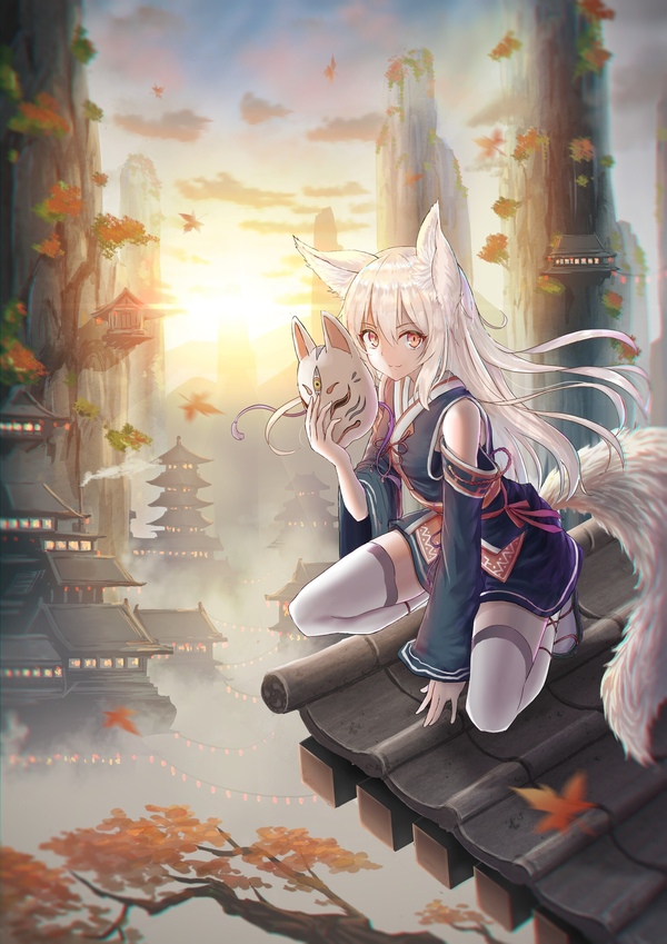 Kitsune - Anime Art, Аниме, Anime Original, Кицунэ