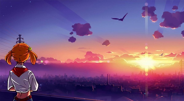 At the sunset of summer - Endless summer, Visual novel, Drawing, Alisa Dvachevskaya