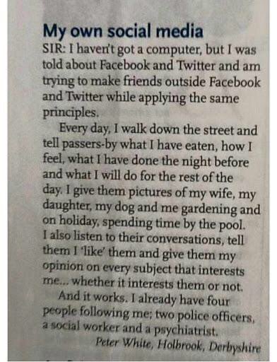 Personal Social Media - , Letter to the Editor, English humor