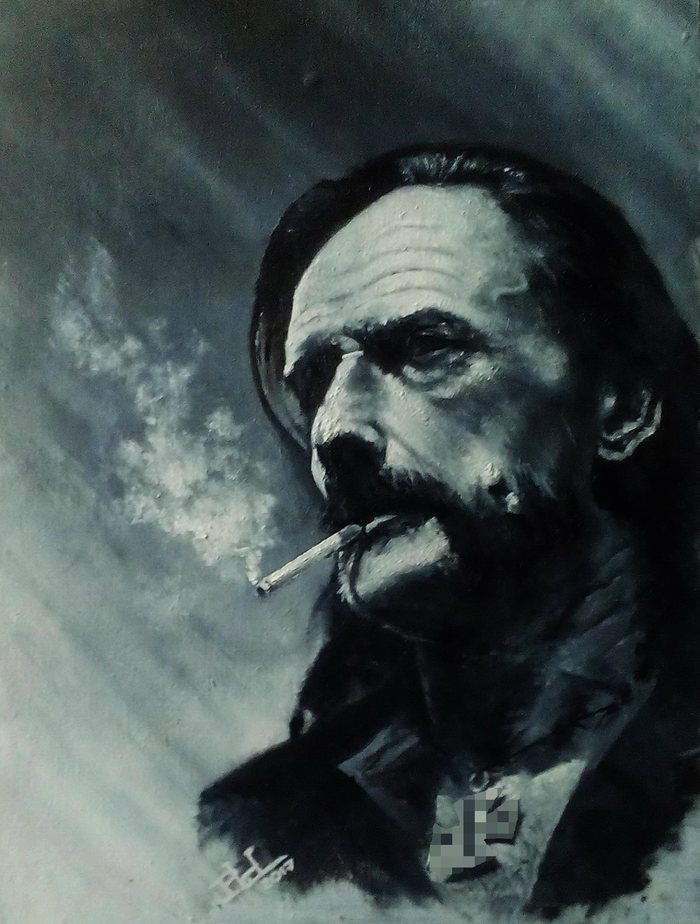 45/60, canvas on fiberboard, oil. - Graphics, My, Lemmy Kilmister, Oil painting