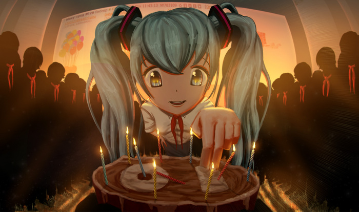 Happy birthday, First Voice of the Future! - Endless summer, , Hatsune Miku, Vocaloid, Dvach, Visual novel, Art