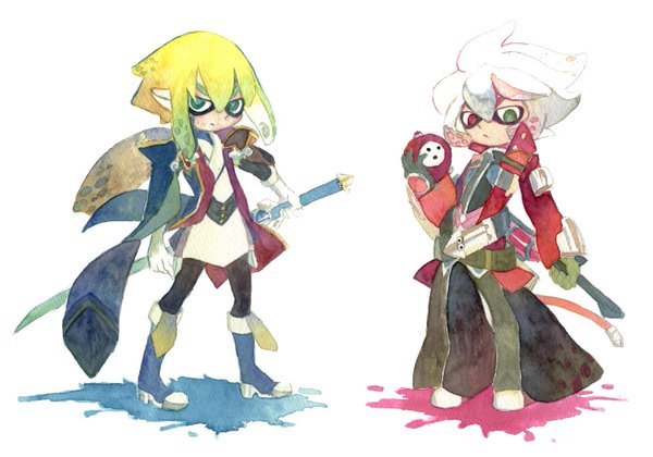 Рагна и Джин - Splatoon, Woomy, Инклинги, Crossover, Blazblue, Ragna the Bloodedge, Jin Kisaragi, Арт, Кроссовер