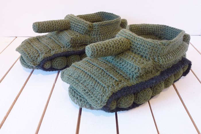 tank shoes - My, Slippers, Tanks, , Crochet, February 23, , Needlework without process, Longpost