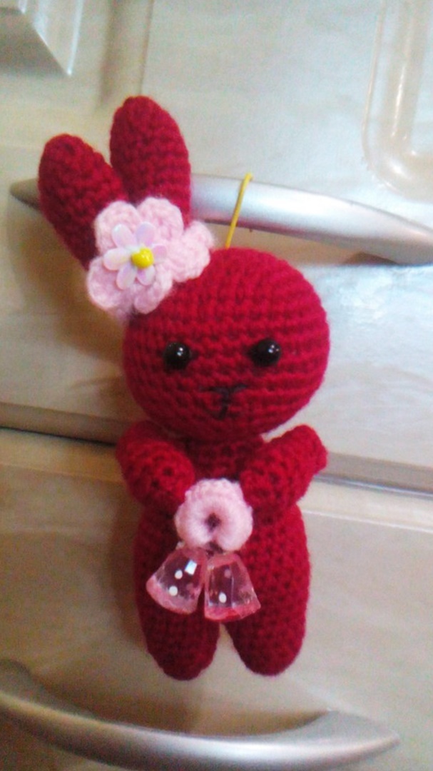 Bunny for a girl - My, Hare, Knitted toys, Crochet, Amigurumi, , Longpost