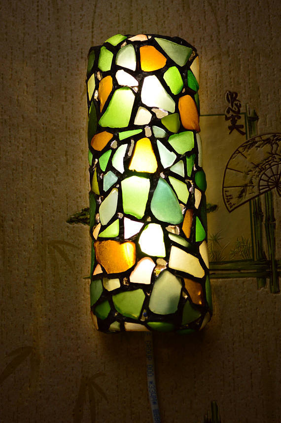 Sconce bottle - My, Needlework with process, Rukozhop, Stained glass, Sea glass, Lamp, Longpost