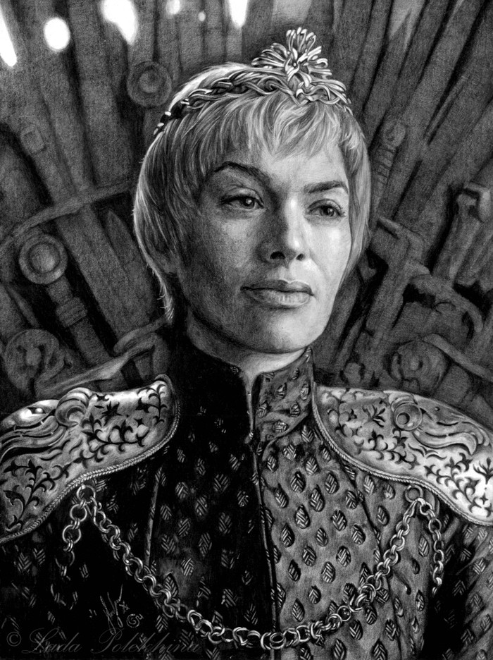 Portrait in pencil. - My, My, Drawing, Portrait, Pencil, Game of Thrones, Cersei Lannister, Queen, Graphics