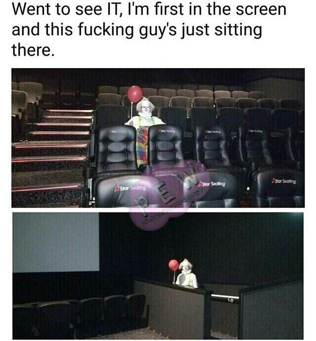 Went to the cinema to see It, was the first one in the theater, and this damn dude was just sitting there. - It, Cinema, Movies, Cosplay, Stephen King, Clown, Horror, Fear