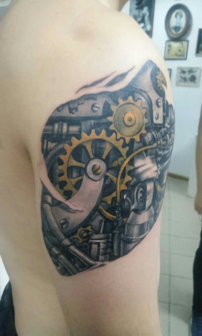 I just want to show off my first tattoo - My, Tattoo, Biomechanics, Steampunk