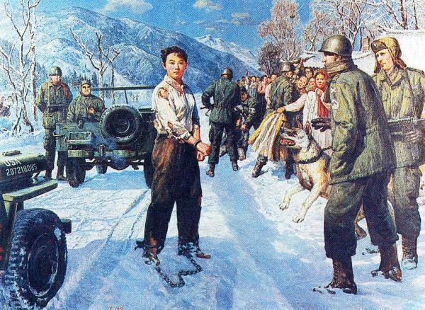 North Korean painting. - North Korea, Painting, The americans, Partisans