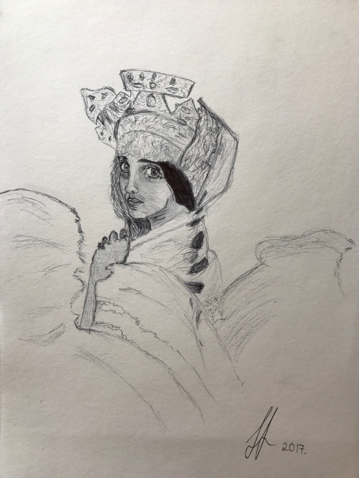 The swan queen. Sketch from a painting by Vrubel. - My, , Drawing, Pen, Mikhail Vrubel, Art