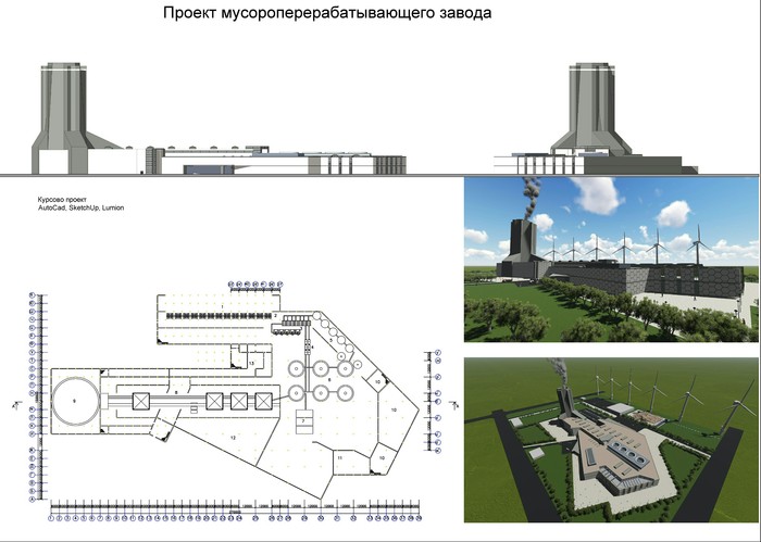 I found my course project from the university. Waste recycling plant - My, Coursework, Waste recycling, Architecture