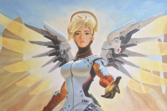 Angel - My, Overwatch, Art overwatch, Mercy, Canvas, Oil painting