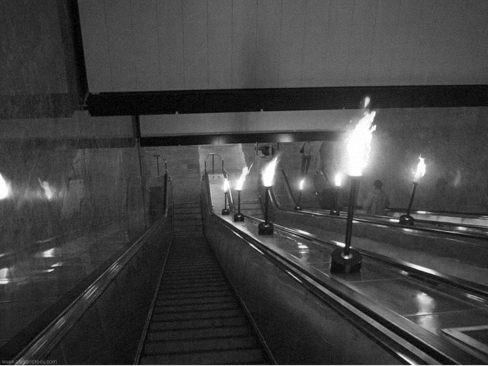 Moscow Metro. - Metro, Escalator, Torch, Lighting, 2D, Black and white, Art, Alex andreev