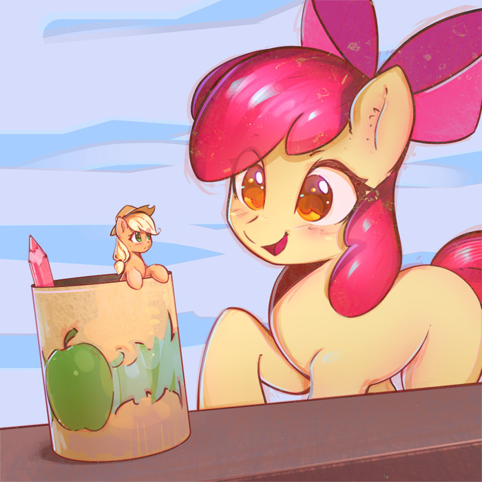 Pencilcup - My Little Pony, Applejack, Applebloom, Mirroredsea