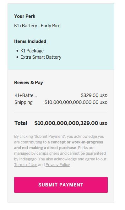 Shipping cost on Indiegogo - My, , Bug, Indiegogo