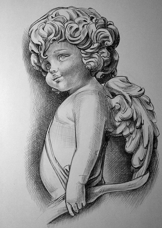 Sketch with black pen. Cupid - My, Sketch, Drawing