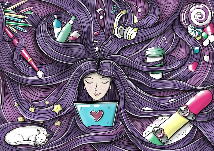 Drawing - Images, Anti-stress coloring page, Hair, Drawing, Art, My