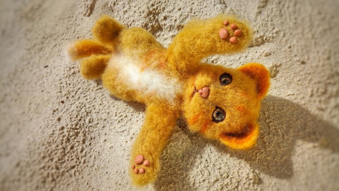 Kitten Fantik, 22 cm of playful happiness) Handmade, made of sheep wool. - My, Catomafia, cat, Dry felting, Handmade, Needlework, Presents, Needlework without process