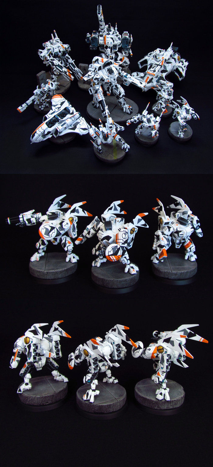 XV8 Crisis Battlesuit Team - My, Warhammer 40k, Wh miniatures, Tau, Miniatures, Miniature, Painting, Longpost