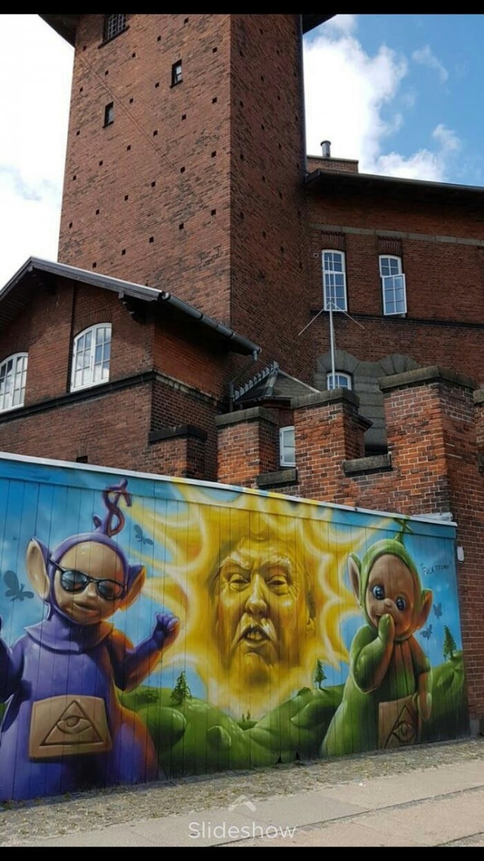 Street art in Copenhagen - Donald Trump, Graffiti, Teletubbies